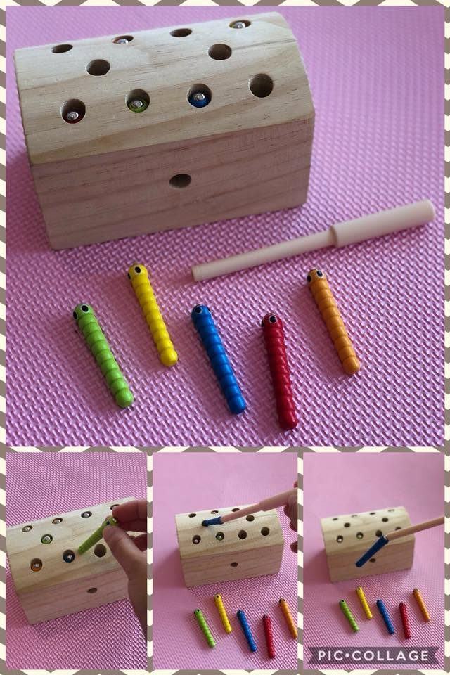 彩色小木棒插進木盒孔洞的精細動作小遊戲
